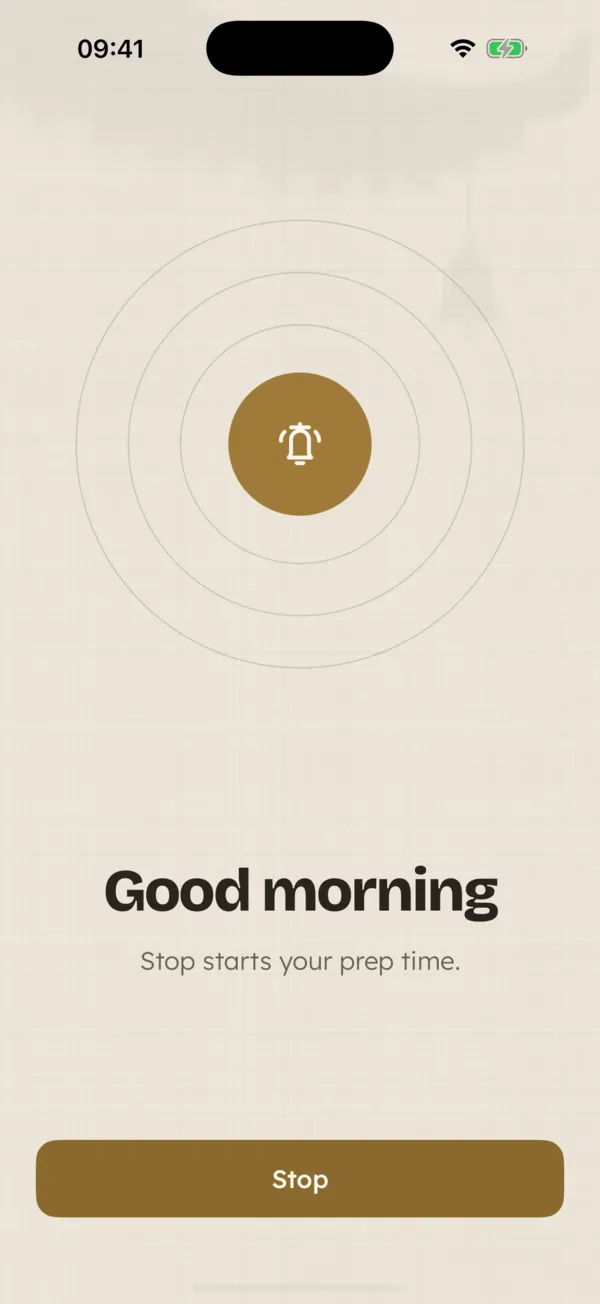 Stillwake alarm ringing screen saying Good morning
